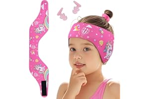 Funyord Fascia da Nuoto per Bambini, Fascia Elastica con Protezione per le Orecchie per Nuoto e Altri Sport Acquatici (Rosa Confetto, M)