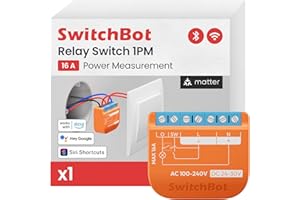 SwitchBot Smart Relay Switch 1PM, Intelligente con Ripetitore Bluetooth Integrato, Interruptore Wi-Fi & Bluetooth Compatibile con Alexa/Apple HomeKit/Google Home/Matter(Hub Necessario), 2.4GHz, 16A