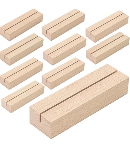 Houten kaartenhouder, 12 stuks, tafelkaarthouder, hout, 10 x 3 x 2 cm, met 3 mm sleuf, robuuste houten knutselblokken voor ansichtkaarten, foto's, bruiloft, feest, menu, kaarthouder