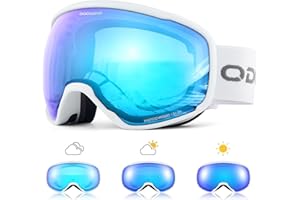 Odoland Lunettes de Ski Lentille Photochromique, Masque de Ski et Snowboard Anti-UV400, Anti-Buée,avec Grande Lentille Sphérique pour Homme Femme, Skating, Surf des neiges