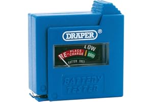 Draper 9V Battery Tester | AAA, AA, C, D, PP3 and Button Cell Battery | Easy -to-read Meter | Battery Checker | 64514