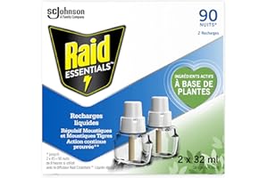 RAID ESSENTIALS Recharges pour diffuseurs éléctriques liquides répulsifs moustiques, 90 nuits, 2 X 32 ml