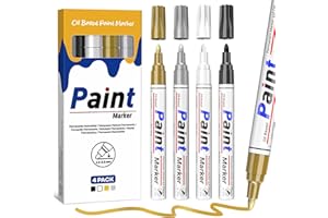 ‎AOSUCO AOSUCO Permanent Marker Wasserfest Stifte, 4 Farben Lackstift Glasmalstifte 2-2,8 mm mittlere Spitze Permanentmarker für Steine Bemalen, Glas, Kunststoff, Metall, Holz, Keramik, Tassen, Reifen