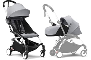 Stokke YOYO3 Stroller with Newborn Pack - Includes White Frame, YOYO 6+ Color Pack (Stone) & 0+ Newborn Pack (Stone)