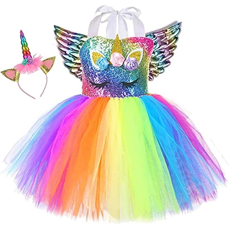 JONRRYIN Robe De Princesse Licorne Avec LED, Arc-en-ciel Licorne