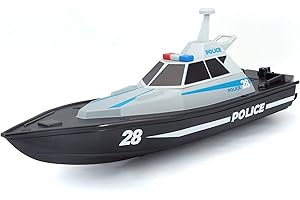 Bauer Spielwaren M82196 Tech R/C - Barca giocattolo radiocomandata dalla polizia, portata di 35 metri, batteria con funzione di ricarica USB, 34 cm, nero -582196