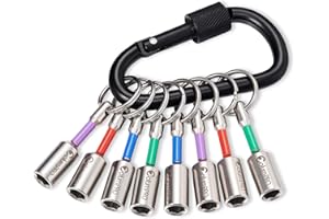 ColumPRO Magnetic Drill Bit Holder Keychain 1 Set (8PCS), One-Handed Operation Design 1/4’’ Hex Shank Screwdriver Bit Holders for Tool Storage for DIY Workers