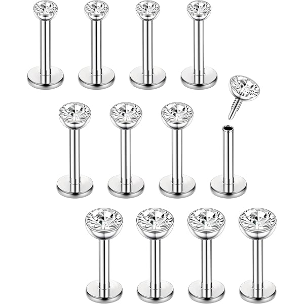 Set 9 Piercing Labret 16G In Acciaio Chirurgico Con CZ - Per Labbra E Orecchio | 2-4mm - Foto 7