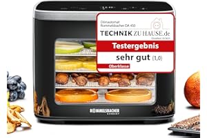 ‎ROMMELSBACHER ROMMELSBACHER Dörrautomat DA 450, Dörrfläche 0,2 m², inkl. 5 Edelstahl-Dörrtabletts, 1 Dörrgitter, 1 Dörrunterlage, 2 Müsliformen, LCD-Display, 99 Std. Timer, Temperatur einstellbar (35 °C – 80 °C)