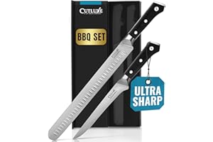 Cutluxe BBQ Carving Knife Set – Brisket Slicing Knife and Boning Knife for Meat Cutting – Professional Knife with Razor Sharp German Steel, Full Tang, Ergonomic Handles – Artisan Series