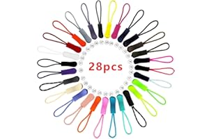 Dokpav Tiradores Cordón de Cremallera,28 Piezas Tiradores de Extensión Zipper Pulls Reemplazo de Etiqueta de Cremallera para Mochilas Ropa Deportiva Nylon, 28 Colores
