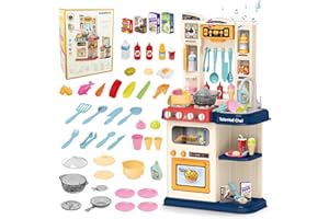 KalaDuck Cucina Giocattolo per Bambini, Playset da Cucina Multifunzionale con Fornello, Vapore, Lavello, Suoni, Luci e Accessori Cucina, 65 Pezzi Gioco di Ruolo Giochi Cucina Bambini Regalo (Blu)