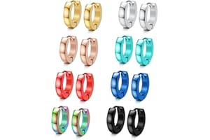 DIAMDAY 8 Pares de Pequeños Pendientes del Aro de Acero Inoxidable 316L para Hombres único Oreja Piercing Pendientes
