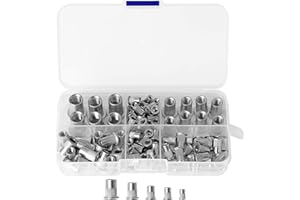 DAJMAIEZ 115 Pezzi Dadi Rivetti Filettati M3 M4 M5 M6 M8, Boccole Filettate per Legno, Dadi Filettatio a Testa Piatta in Acciaio Inox, Inserti Filettati per Legno Mobili Piastre Metalliche Tubi