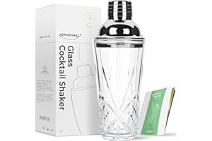Glas Cocktailshaker, JOYCEMALL 400ML Fassungsvermögen Crystal Cocktail Mixing Glas Set mit Edelstahl Lecksicher Messbecher-Deckel & Sieb & Geschenkbox für Zuhause Bar Whisky Drinkware - silberfarben