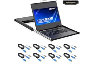 MT-VIKI 1U Rackmount HDMI KVM Console with 17.3" LED Monitor 1920x1080, Less Weight HDMI KVM Switch OSD+Hotkey+Panel Button (8 Ports)