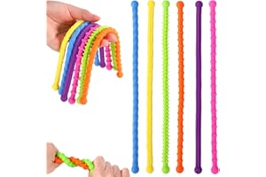 LOUUUOU 6 Pcs Stretchy Toys Fidget Toys for Kids, Sensory Sticks, Quiet Fidget Toys for Kids in School for Kid Elastic Sensory Toy Childrens Stress Relieving Toy Birthday for Children