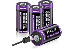 Mspalocell Baterie litowe USB-C D 8800 mAh LR20 Bateria 1,5 V z szybkim ładowaniem typu C Bateria z kablem ładującym, niskie samorozładowanie, z lampką ładowania, ponad 1500 cykli, 4 sztuki baterii D
