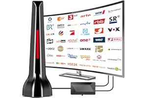 QGCLEARSO DVB-T/DVB-T2 Antenne mit Verstärker innen 36Dbi+ HDTV Zimmerantenne für Fernseher,Signalqualität durch ALU-Kern,Mit Magnetfuß - 3 Meter Kabel,Unterstützt 4K 1080P - Alle TV-Geräte DAB/UHF/VHF