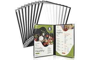WenYa Lot de 10 couvertures de menu A4 à double pliage, 2 pages 4 vues de style américain, bordure noire, couverture pliable pour menu de vin avec protections d'angle en acier inoxydable pour