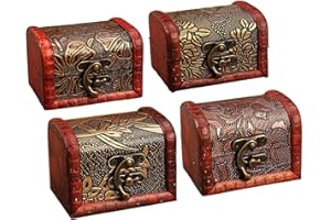 SUpoetry 4 Piezas Cofre del Tesoro de Madera, Caja de Madera con Candado, Mini Caja de Almacenamiento de Cofre del Tesoro de Madera con Estampado Floral, Se Puede Utilizar Para Almacenar Joyas