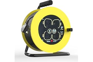 SQUAELTIRS Outdoor Extension Lead 50M,4 Socket Cable Reel,13A Electrical Extension Reel,Extension Lead Garden Outdoor,for Garden Lawn Mower Office