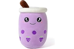 shownicer Peluche Boba Tea Oreiller en Peluche Kawaii Bubble Tea Jouet Animal Peluche Tasse à Thé au Lait Coussin de Lancer Cadeau pour Enfants Filles Garçons (35cm, Violet)