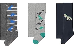 LiKing Jungen Strumpfhose Kinder Strickstrumpfhose aus Baumwolle für Baby Jungen mit Dino und Auto Motiv verschiedene 3er Pack L2724K