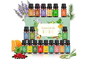 HAPPYGOO Ätherische Öle Set 18 x 10 ml, Teebaum, Lavendel, Eukalyptus, Weihrauch, Zitronengras, Rosmarin, Orange, Minze, Zitrone, Bergamotte, Ylang-Ylang, Grapefruit, Kamille, Rose, Vanille, Patchouli, Salbei