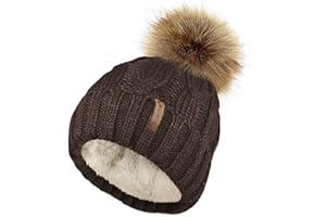 TOSKATOK Ladies Chunky Soft Cable Knit Hat with Cosy Fleece Liner and Detachable Faux Fur Pompom…