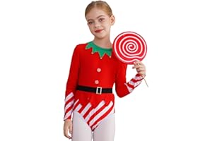 Nyeemya Maillot de Gimnasia para Niñas Leotardio de Baile con Mangas Largas Maillot de Danza Con Dobladillo Irregular Disfraz de Santa Claus Navidad 3-14años