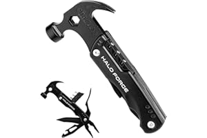 HALO FORGE 14 in 1 Martello Multiuso, Martello Multifunzione in Acciaio Inox con Cacciavite, Coltello, Pinza DIY Strumento Multifunzione Pieghevole per Campeggio, Regali per Uomo,Trekking