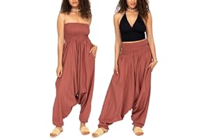 likemary Combinaison Convertible en Pantalon Fluide en Coton pour Femmes - Ensemble 2 en 1 - Taille unique Sarouel Combo Harem avec Poches Idéal pour les Vacances