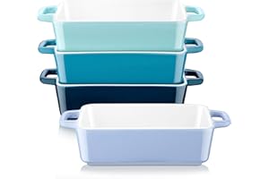 LOVECASA Porcelain Gratin Dish 200ml Shallow Rectangular Set of 4 Small Tapas/Lasagna/Baking Dishes with Double Handle, Set of 4, White