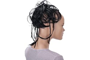 CAISHA by PRETTYSHOP XXL Scrunchie Messy Bun Hairpiece Braided Updo Slightly Wavy Voluminous Black G1D