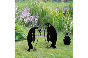 Lin's Wood 3 Pcs Metal Penguin Garden Metal Stakes, Hollow Garden Animal Ornament, Outdoor Decorative Stake Accessories And Lawn Ornaments - Ornamental Gardening Stakes For Decor. (Penguin family)