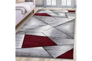 ‎OKU-TEX oKu-Tex Teppich Webteppich für Wohnzimmer, Flur, Schlafzimmer Teppichläufer, Brücke Rot Modern geometrisches Design Öko-Tex 100 Größe 60 x 110 cm 30161rot060110