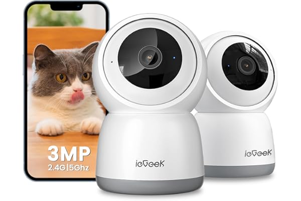 ieGeek 2 Pièces 2K Caméra Surveillance WiFi Intérieur 360° - Camera IP avec Double WiFi (2.4G/5GHz), Détection AI/PIR, Suivi Automatique, Compatible Alexa pour Chien/Bébé/Maison, SC1