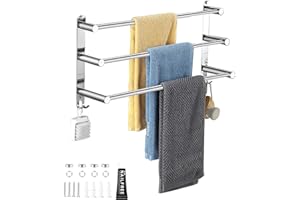 DAGORD Porte Serviette Murale 3 Barres Porte-Serviettes Telescopique 43-75cm Porte Serviette en Acier Inoxydable Support Serviette Salle de Bain avec Crochets - 2 Méthodes d'Installation - Argent