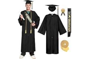 Joyesplay Abschluss Talar mit Doktorhut und Quaste 2025,6 Stück Abschlusskleid Schwarz mit Bachelor Hut Quasten 2025 für Bachelor Master Doktor