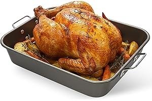 CHEFZOCO Bandeja para el Horno, Rustidera de Horno Universal, Bandeja de Horno Universal, bandeja para Asar, Antiadherente y libre de PFOA, Apto para temperatura máxima 260 ºC, Asas abatibles, 40 x 28 x 7 cm