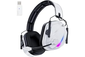 Vakedy HW12 Wireless Gaming Headset with Mic 2.4GHz Bluetooth Gaming Headphones of Duty/FPS Gamers, 50Hr Battery Life Gamer Headset for PS5, PS4, PC, Switch, Mac, Low Latency, Lightweigh (White)