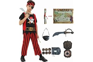 Rabtero Barn Pirat kostym, Deluxe Pirat Cosplay Dress Up Set för pojkar, Lyx Pirat Princess Klänning för flickor, Pirat kosty