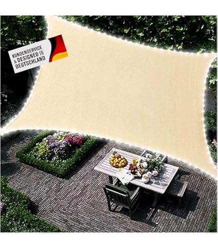 Sonnensegel mit LED-Leuchten, Wasserabweisend, Sonnenschutz, UV-Schutz für Terrasse, Balkon und Garten, mit Spannseilen, Beige,Beige,2×3m