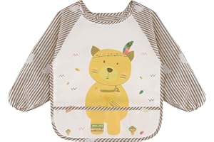 Vancle Bavaglini con Maniche Lunghe, Bambini Bavaglino Impermeabile, Sottile Leggere Grembiule Pappa Svezzamento per Dipingere, Giocare e Mangiare 12-36 Mesi