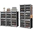 ABOUT SPACE Shoe Rack for Home with Door - 36 Pair DIY Slipper Stand with Hanger, 6 Cube Expandable Shelves Closed Shoes Rack for Home Men, Women Heels Boots Flip-Flops(Black-L 80 x B 30 x H 135 cm)