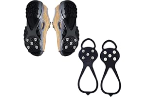 FRENAKI 2 Pairs Non Slip Gripper Spike, Ice Cleats Crampons with 5 Anti Slip Studs, Adults Kids Universal Snow Grippers Traction, Anti Slip Rubber Grips for Shoes and Boots