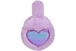 JIAHG Kids Earmuffs Plush Faux Fur Foldable Ear Warmers with Sequin Heart, Winter Warm Girls Boys Ear Muffs, Soft Fleece Lined Ear Protection Cover for School Run Travel