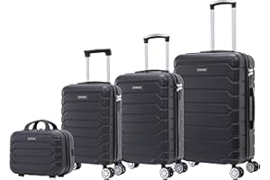 Mi Ko Mi Ka Conjunto de Maletas de Viaje Elegantes: Carcasa Ligera de ABS, Cerradura Numérica, 4 Ruedas Giratorias 360°, Asa Telescópica de Aluminio | Juego de 3 o 4 Maletas (8002, Negro)