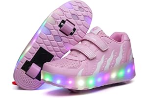 HOSIMY Unisex Kids LED Strips Roller Skates Shoes with Wheels Boys Girls Cross Trainers Technical Luminous Skateboarding Shoes Outdoor Gymnastics Sneakers with USB Charging